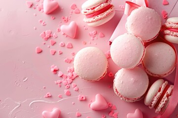 Wall Mural - Valentine's Day Pharmacy. Heart-shaped Macaroons in Pink Background