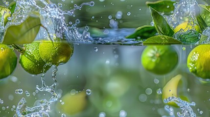 Canvas Print - A few limes falling into the water