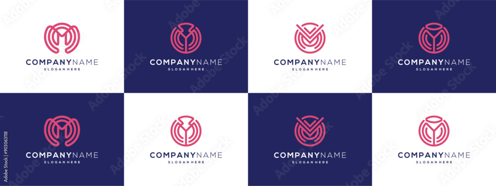Letter M with concentric rounded ripples logo vector ideas. Abstract ...