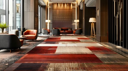 Wall Mural - A stylish carpet in a hotel lobby, adding warmth and elegance to the commercial space