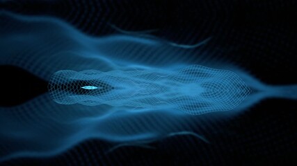 Blue mesh connected grid in three dimension space 