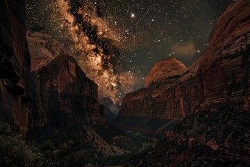 Wall Mural - Utah Night. Starry Nightscape in Zion Canyon National Park