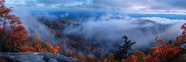 Western North Carolina: Early Morning Sunrise over Blue Ridge Parkway with Autumn Colours