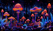 © Deea Journey  - closeup on purple neon mushrooms, fantasy land, colorful fantastic flora abstract wallpaper