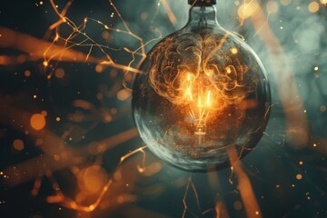 Canvas Print - Glowing brain in a glass sphere highlighting advanced technology and creative innovation in a high tech setting.