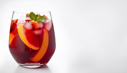 Wall Mural - sangria bliss in a glass sangria cocktail on white background