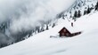 © svastix - Nestled on a snow-covered mountainside, this quaint wooden cabin offers a haven in winter with its vibrant red exterior standing in stark contrast to the white landscape.