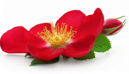 one bright red brier bloom isolated on white