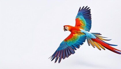 a beautiful colorful parrot flying on white background