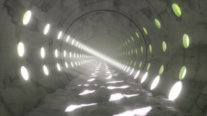 Poster - 3d tunnel with purple lighting and sand on the floor
