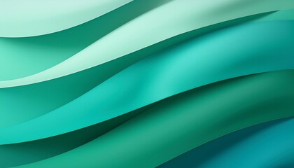 Wall Mural - overlapping wavy shapes in different shades of green and light cyan generative ai