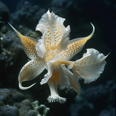 Poster - there is a white and yellow flower that is on a coral