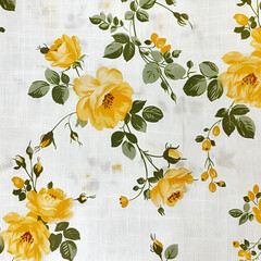 Wall Mural - yellow flowers on a white background with green leaves