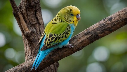 a budgerigar sitting on a tree branch