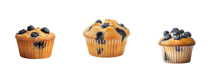 Set of delicious blueberry muffin with a golden crust isolated on transparent background  (3)