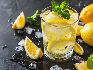 Canvas Print - lemonade with lemon and mint