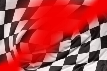 Poster - Checkered black and white flag on red background