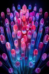 Canvas Print - A cluster of glowing glass tubes in vibrant pink and blue. AI.