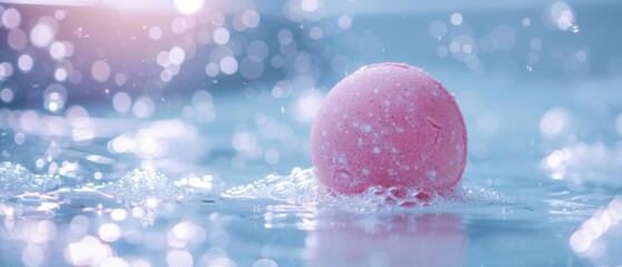 Poster - A pink bath bomb fizzing in water. AI.