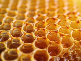 Poster - Close-up of a honeycomb filled with honey. AI.