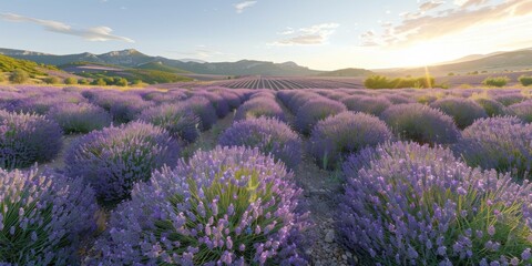 Wall Mural - A field of lavender blooms in the sunlight. AI.