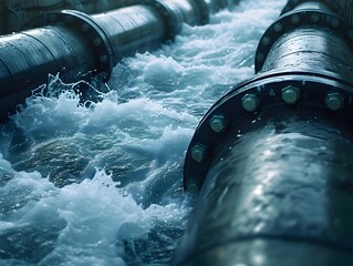 Smooth Flowing Water Coursing Through Industrial Pipelines Conveying Efficient Water Resource Management