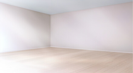 3d empty interior in white room with floor and wall. Corner space and blank hall design inside apartment. Abstract realistic gallery office for exhibition or presentation bg. Luxury pastel scene