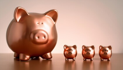 Pig piggy bank of different sizes meaning increase in wealth