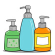 © alienkatt - Hand drawn set of bottles with liquid soap. Cartoon style vector illustration.