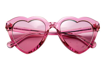 Pink Heart-Shaped Sunglasses Isolated on White Background with Shadow Reflection