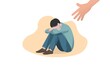 © CRCS - Human hand helps a sad young man. Mental health help for people under depression, vector illustration