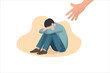 © CRCS - Human hand helps a sad young man. Mental health help for people under depression, vector illustration
