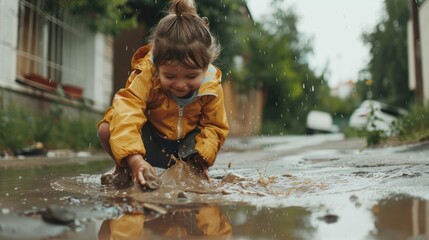 Wall Mural - little child playing with a dog