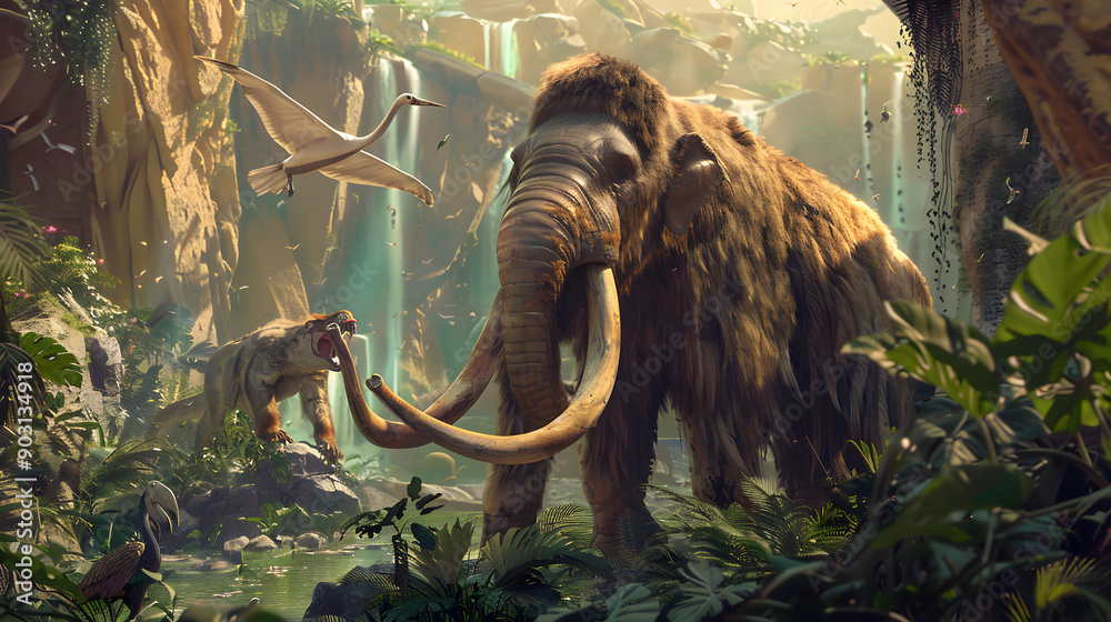 Illustration of Extinct Animals: Woolly Mammoth, Dodo Bird, Saber ...