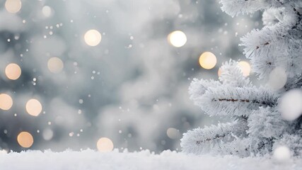 Wall Mural - Winter abstract minimal background with fir tree branches covered with snow and copy space.