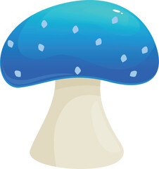 Poster - Cartoon blue mushroom with white spots is depicted, evoking a whimsical and enchanting forest scene