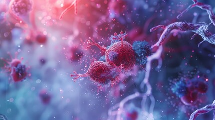 Poster - Microscopic View of Red and Blue Cells with Spikes