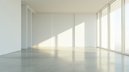  Sunlit Modern Empty Room with Large Windows.