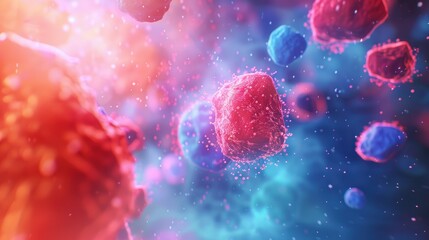 Poster - Abstract Cell Structure with Pink and Blue Spheres