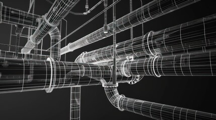Poster - Wireframe Rendering of Interconnected Pipes