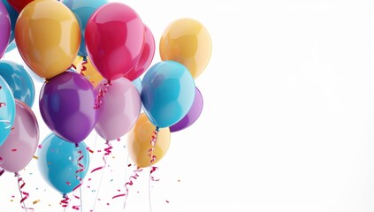 Sticker - Colorful balloons flying in the air on a white background A happy birthday concept banner design with colorful balloons in a flat lay, isolated on a white background Generative AI