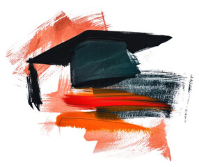 PNG An acrylic stroke top with a mortarboard element overlay art graduation painting.