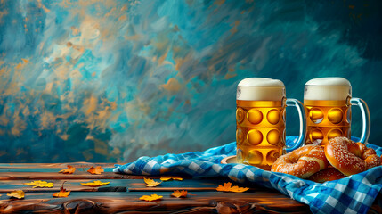 Wall Mural - background with beer and food for the oktoberfest