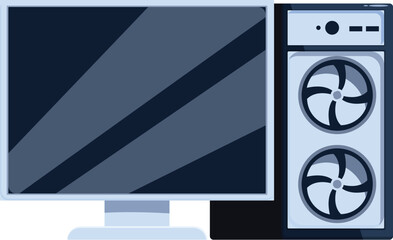 Poster - Modern personal computer is displaying an empty screen with its system unit next to it