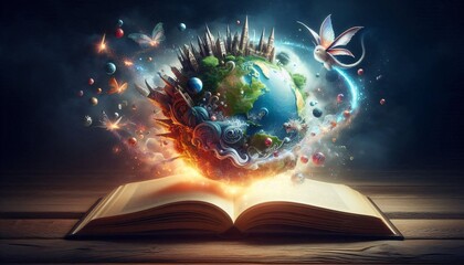 Wall Mural - open book full of illusion and magic of knowledge