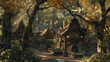 © Babb - A fantasy scene with a village of houses made of wood and stone