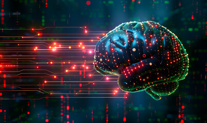 Poster - 3D Render of Digital Brain Representing Machine Learning and Cognitive Computing with Abstract Neural Network Connections, Futuristic AI Concept