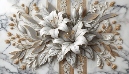 Wall Mural - Floral marble texture background,Gold,Silver, Generative AI	