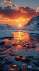 Poster - Iceland Landscape spring panorama at sunset