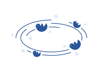 Wall Mural - Dizzy and distracted icon, blue silhouettes of birds flying in round orbit vector illustration